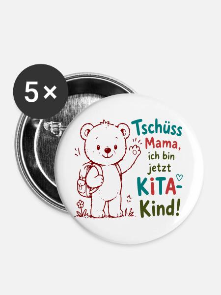 Kita Abschied Bär - Buttons groß 56 mm (5er Pack) - Weiß