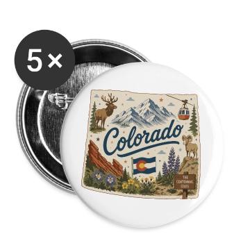 Vintage Colorado Rocky Mountains Kunstaufkleber - Buttons groß 56 mm (5er Pack) - Weiß - Vorne