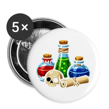 Alchemistische Trankgläser Schädel-Szene - Buttons groß 56 mm (5er Pack) - Weiß - Vorne
