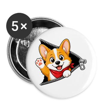 Corgi Hund Reißverschluss - Buttons groß 56 mm (5er Pack) - Weiß - Vorne