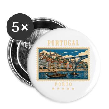 Portugal Porto Vintage Reisemarke - Buttons groß 56 mm (5er Pack) - Weiß - Vorne