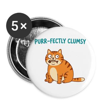 Purrfekt Ungeschickte Katze - Buttons groß 56 mm (5er Pack) - Weiß - Vorne