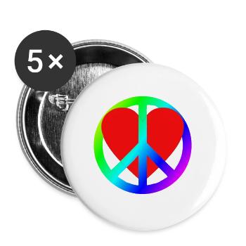 Herz Frieden Regenbogen Symbol - Buttons groß 56 mm (5er Pack) - Weiß - Vorne