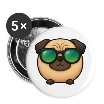 Mops Hund Cartoon Chibi Kawaii Sonnenbrille - Buttons groß 56 mm (5er Pack) - Weiß - Vorne