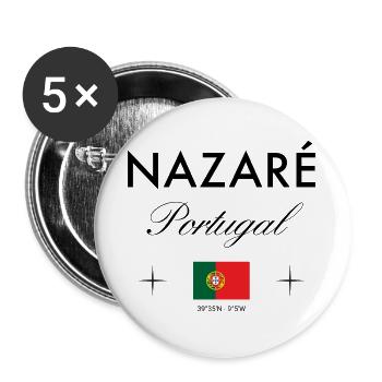 Nazare Portugal Koordinaten Reise Souvenir - Buttons groß 56 mm (5er Pack) - Weiß - Vorne