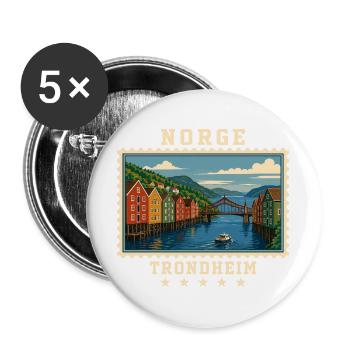 Norwegen Trondheim Vintage Reisemarke - Buttons groß 56 mm (5er Pack) - Weiß - Vorne