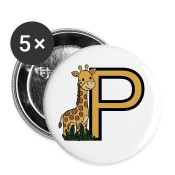 Giraffe neben Großbuchstabe P - Buttons groß 56 mm (5er Pack) - Weiß - Vorne