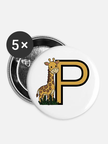 Giraffe neben Großbuchstabe P - Buttons groß 56 mm (5er Pack) - Weiß