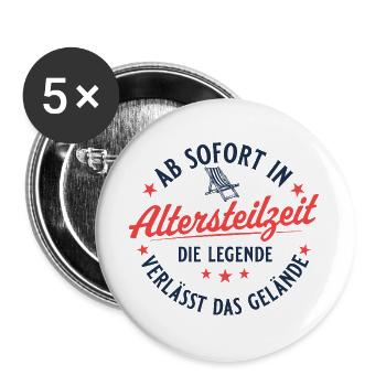 Altersteilzeit Retro Liegestuhl Frührente - Buttons groß 56 mm (5er Pack) - Weiß - Vorne