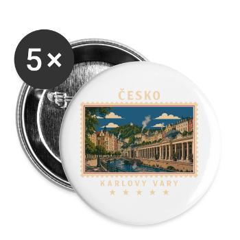 Tschechien Karlovy Vary Vintage Reisemarke - Buttons groß 56 mm (5er Pack) - Weiß - Vorne