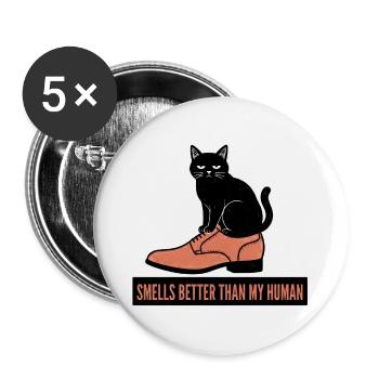Lustige schwarze Katze im Schuh riecht besserer Humor - Buttons groß 56 mm (5er Pack) - Weiß - Vorne