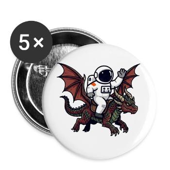 Astronautenreiter auf Dragon - Buttons groß 56 mm (5er Pack) - Weiß - Vorne