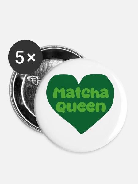 Matcha Queen Herzdesign - Buttons groß 56 mm (5er Pack) - Weiß