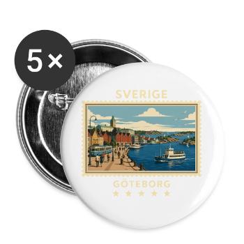 Schweden Göteborg Vintage Reisemarke - Buttons groß 56 mm (5er Pack) - Weiß - Vorne