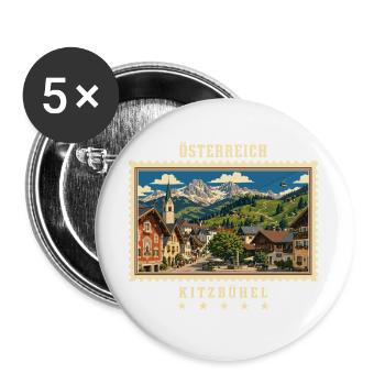 Österreich Kitzbühel Vintage Reisemarke - Buttons groß 56 mm (5er Pack) - Weiß - Vorne