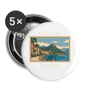 Schweiz Lugano Vintage Reisemarke - Buttons groß 56 mm (5er Pack) - Weiß - Vorne