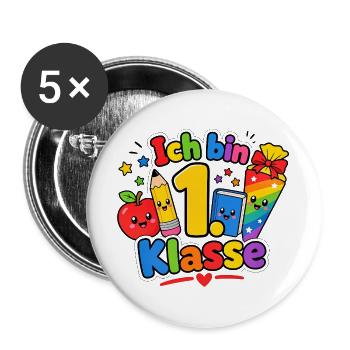 1. Klasse Schulkind Schulanfang - Buttons groß 56 mm (5er Pack) - Weiß - Vorne