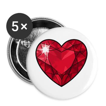 Ruby Crystal Heart - Buttons large 2.2''/56 mm (5-pack) - white - Front