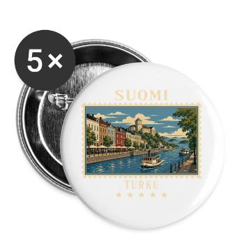 Finnland Turku Vintage Reisemarke - Buttons groß 56 mm (5er Pack) - Weiß - Vorne
