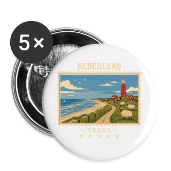 Niederlande Texel Vintage Reisemarke - Buttons groß 56 mm (5er Pack) - Weiß - Vorne