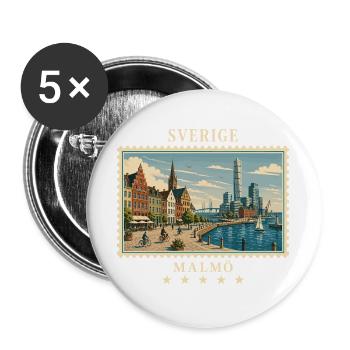 Schweden Malmö Vintage Reisemarke - Buttons groß 56 mm (5er Pack) - Weiß - Vorne