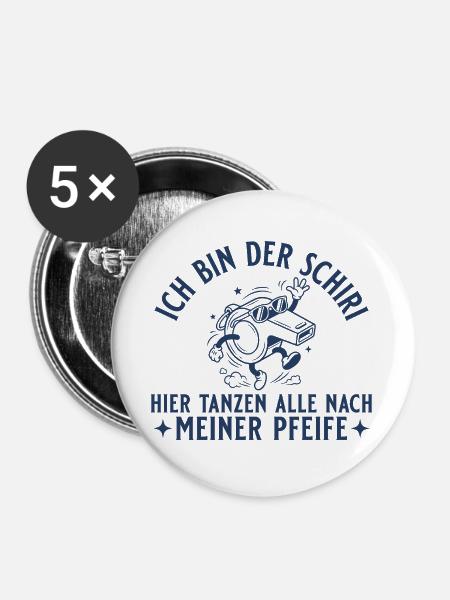 Schiedsrichter Retro Pfeife Unparteiischer - Buttons groß 56 mm (5er Pack) - Weiß