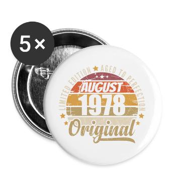 August 1978 Retro Vintage Birthday August 1978 - Buttons large 2.2''/56 mm (5-pack) - white - Front