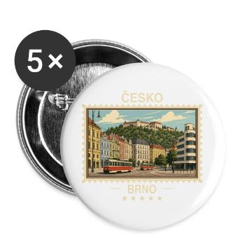 Tschechien Brno Vintage Reisemarke - Buttons groß 56 mm (5er Pack) - Weiß - Vorne