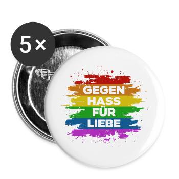 Gegen Hass Für Liebe | Pride | LGBT - Buttons groß 56 mm (5er Pack) - Weiß - Vorne