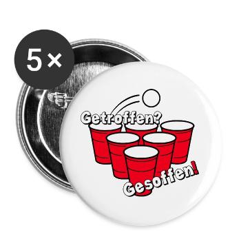 Bierpong , Beerpong , Getroffen? Gesoffen! - Buttons groß 56 mm (5er Pack) - Weiß - Vorne