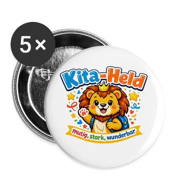 KitaHeld: Mutig Stark Wunderbar - Buttons groß 56 mm (5er Pack) - Weiß - Vorne