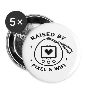 Pixel & Wi-Fi Retro Design - Buttons large 2.2''/56 mm (5-pack) - white - Front