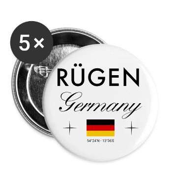 Rügen Deutschland Koordinaten Reise Souvenir - Buttons groß 56 mm (5er Pack) - Weiß - Vorne