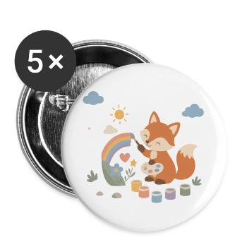 Fox paints a rainbow - Buttons large 2.2''/56 mm (5-pack) - white - Front