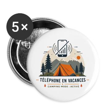 Camping Mode Active - Humour Vacances & Bivouac - Lot de 5 grands badges (56 mm) - blanc - Devant