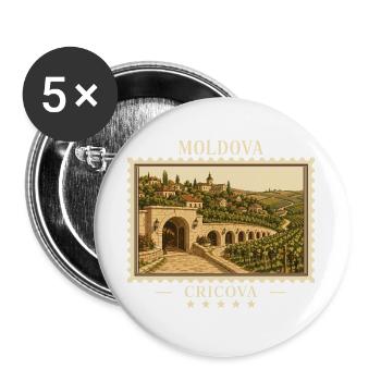 Moldau Cricova Vintage Reisemarke - Buttons groß 56 mm (5er Pack) - Weiß - Vorne