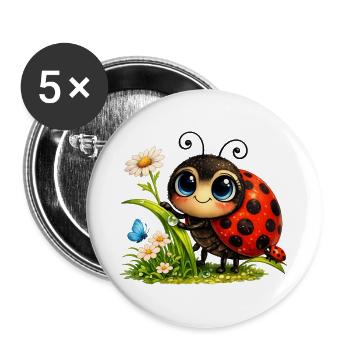 Cuddly ladybugs in a sea of flowers - Buttons large 2.2''/56 mm (5-pack) - white - Front