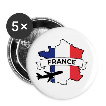 French map with airplane - Buttons large 2.2''/56 mm (5-pack) - white - Front