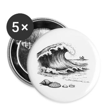 Big ocean wave with palm island and shells - Buttons large 2.2''/56 mm (5-pack) - white - Front