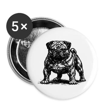 Muskulöser Mops mit bösem Blick - Buttons groß 56 mm (5er Pack) - Weiß - Vorne