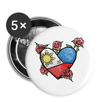 Heart of the Philippine Flag with Roses - Buttons large 2.2''/56 mm (5-pack) - white - Front