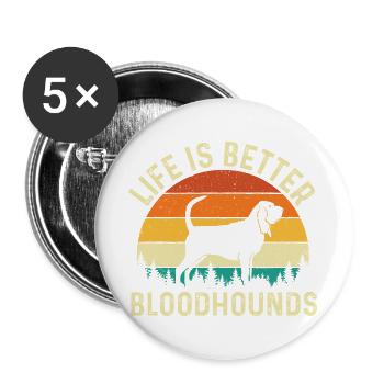 Das Leben ist besser mit Bluthunden – Hundemama Papa - Buttons groß 56 mm (5er Pack) - Weiß - Vorne