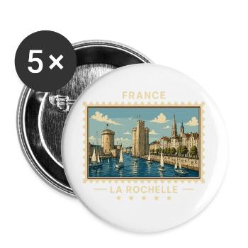 Frankreich La Rochelle Vintage Reisemarke - Buttons groß 56 mm (5er Pack) - Weiß - Vorne