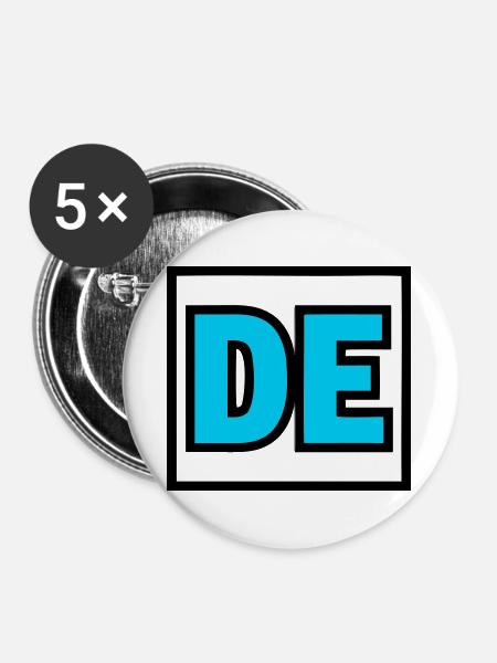 DE Initialen Buchstaben Logo - Buttons groß 56 mm (5er Pack) - Weiß