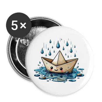 Bateau origami sous la pluie - Lot de 5 grands badges (56 mm) - blanc - Devant