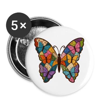 Patchwork Butterfly Quilt Style - Buttons large 2.2''/56 mm (5-pack) - white - Front