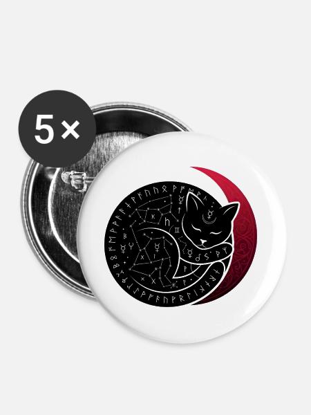 Mondkatze Konstellation - Buttons groß 56 mm (5er Pack) - Weiß