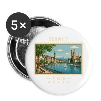 Schweiz Zürich Vintage Reisemarke - Buttons groß 56 mm (5er Pack) - Weiß - Vorne