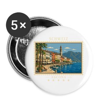 Schweiz Ascona Vintage Reisemarke - Buttons groß 56 mm (5er Pack) - Weiß - Vorne
