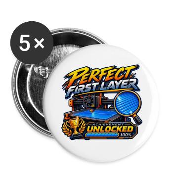 Perfect First Layer – 3D Druck Achievement - Buttons groß 56 mm (5er Pack) - Weiß - Vorne